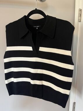 Papermoon Black and White Striped Collared Knit Vest